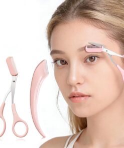Juego de 2 tijeras de cejas con peine, maquinilla de afeitar curvada para cejas, acero inoxidable, depilación facial, kit de afeitado de barba, accesorios de belleza para mujeres y hombres