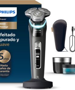 Philips i9000 Prestige, Afeitadora Eléctrica Hombre, Máquina de Afeitar Barba en Seco y Húmedo, Tecnología SkinIQ, Base de Carga, Recargable, Estuche de Viaje, Centro de limpieza, XP9207/30