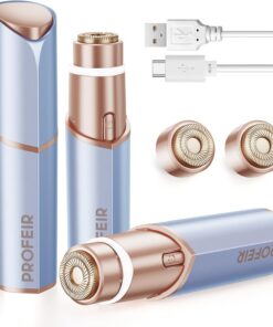 Depilación facial para mujer: dispositivo eléctrico de depilación, maquinilla de afeitar recargable sin dolor para barbilla, labio superior, melocotón, pelusas con luz para mujeres (azul dorado)