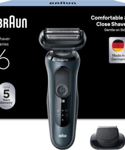 Braun Series 6 Afeitadora Eléctrica Hombre, 61-N1200s, Gris | Máquina de Afeitar Barba con Recortadora de Precisión, Uso en Seco Y en Mojado, Recargable, Inalámbrica, 50 Min de Autonomía