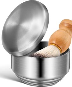 SOLUSTRE Cuenco de Afeitar con Tapa para Hombres de Acero Inoxidable Fácil de Limpiar y Sujetar, Elegante y Pulido para Uso Doméstico y