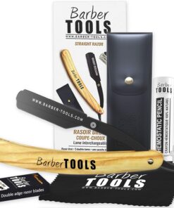 ✮ Barber Tools ✮ Navaja de afeitar + 5 cuchillas de doble hoja (10 cuchillas simples) + Paño de pulir + Almacenamiento Pu + Palo hemostático