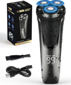 Afeitadoras eléctricas para hombres, maquinilla de afeitar eléctrica húmeda y seca para hombres, impermeable, inalámbrica, rotatoria, recargable, pantalla LED con recortadora desplegable y