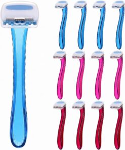Honoson 12 maquinillas de afeitar desechables para mujer, recortadora de línea de bikini, afeitadora pequeña tipo T, accesorios de viaje duraderos, depilación púbica, herramienta cosmética para el