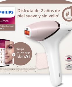 Philips Lumea serie 9900, dispositivo de depilación IPL, alternaternativa a la depilación láser, tecnología SenseIQ y SkinAI, 2 accesorios para cuerpo y rostro, BRI950/02.