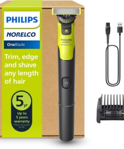 Norelco Philips OneBlade 360 con cara híbrida de conectividad, recortadora de barba eléctrica, afeitadora con tecnología de hoja 360 y carga rápida de 1 hora, hoja 1x360 y peine 5 en 1, QP4530/90