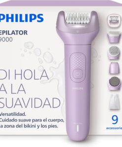 Philips Depiladora Serie 9000 - Depiladora eléctrica inalámbrica, uso en seco y mojado, para todo el cuerpo. Incluye ProGuide, 9 accesorios (incluye cabezal de pedicura), 60 min autonomía. BRE728/00