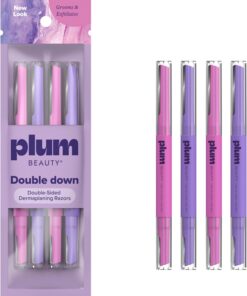 Plum Beauty Maquinilla de afeitar Derma Planning de doble cara (paquete de 4) – Maquinilla de afeitar facial de doble hoja para mujer – Cuchillas grandes y de precisión para cejas, labio superior