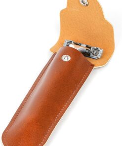 Linkidea Estuche para navaja de afeitar de viaje, funda protectora con manga de piel vegana, delgada, para afeitadoras de cartucho, compatible con Gillette Fusion5, Sensor3, Dorco Pace 6 (Marrón)