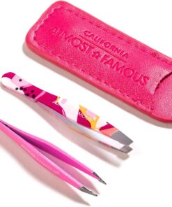 Almost Famous Mini pinzas de belleza para mujer, depilación facial encarnada, con funda de cuero, satisface las necesidades de precisión, pinzas pequeñas portátiles, juego de pinzas pequeñas (rosa)