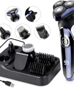 Maquinilla de afeitar eléctrica para hombre, 4 en 1, rotativa, recortadora de barba, afeitadora eléctrica impermeable, carga rápida USB, inalámbrica, nariz, recortadora de pelo, maquinilla de afeitar
