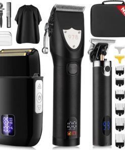 Suttik Cortapelos para hombres profesionales, afeitadoras eléctricas para hombres y kit de recortadora de barba, juego de cortadoras y recortadoras inalámbricas con funda, color negro