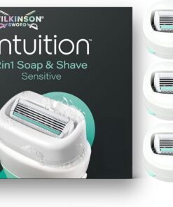Wilkinson Sword Intuition 2en1 Sensitive Skin Soap & Shave, Maquinilla de afeitar para mujer, 3 recambios de cuchilla de mujer