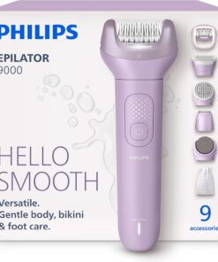 Philips Depiladora Serie 9000 - Depiladora eléctrica inalámbrica en seco y húmedo para piernas, cuerpo y bikini, con ProGuide, 9 accesorios incluyendo cabezal de pedicura, 60 min de tiempo de
