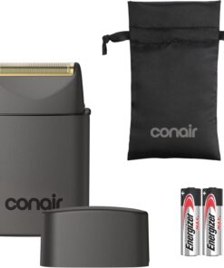 Conair Afeitadora de papel de aluminio para hombre | Afeitadora de vello facial para hombre | Hipoalergénica e inalámbrica | Portátil, funciona con pilas para viajes | Lámina hipoalergénica recubierta de titanio para vello facial grueso y rastrojo, 8500 trazos de hoja por minuto, negro, SHV35