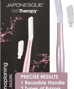 JAPONESQUE Maquinilla de afeitar facial Dermaplaner con maquinilla de afeitar intercambiable para retoques de cejas, mango reutilizable