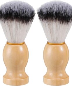 Brocha de Afeitar Portátil Mango de Madera, 2 Piezas de Nylon Delicado | Salón Profesional, Limpieza Precisa, Ayuda a Desprender Residuos, Diseño para Bigote tras Empleo Húmedo en Agua