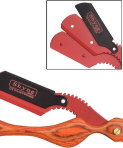 Cuchilla de Afeitar Corte Recto Madera Barbero Peluquería - Granate & Naranja