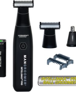 MANGROOMER INTELLIMAX PRO - Afeitadora de cuerpo y bolas, recortadora de ingles para hombres, afeitadora eléctrica de bolas, ribete púbico, con lámina de regalo incluida y cabezal de repuesto para