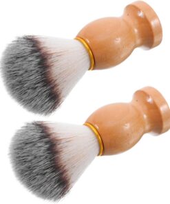 Brocha de Afeitar de Cerdas Suaves para Hombre, 2 Unidades, Madera | Mango Ergonómico Caqui, Afeitado en Húmedo y Limpieza Facial, Masaje Cómodo y Uso Masculino