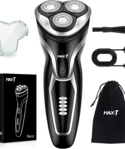 MAX-T Maquinilla de afeitar eléctrica para hombre, recargable, rotativa húmeda y seca para hombres (negro)