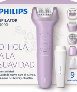 Philips Depiladora Serie 9000 – eléctrica inalámbrica para uso en seco y mojado, para cara, cuerpo y zona del bikini; con ProGuide, 9 accesorios, 60 min de autonomía, modelo BRE729/00