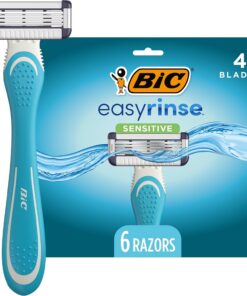 BIC EasyRinse Sensitive - Maquinillas de afeitar desechables para hombre, clínicamente probadas para pieles sensibles, maquinillas de afeitar con 4 cuchillas, 6 unidades