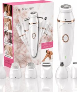 Depiladora facial para mujer, afeitadora corporal 7 en 1 sin dolor y depiladora facial, depilación facial, kit de depilación recargable para rostro, piernas, bikini, axila (4 V)