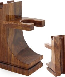 Haryali London, Soporte de afeitado de madera, soporte 2 en 1 para afeitado y brochas, soporte para maquinilla de afeitar