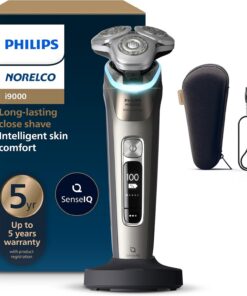 Philips Norelco i9000 Prestige - Afeitadora recargable en seco y húmedo con soporte de carga, recortadora de precisión y funda premium, XP9203/81