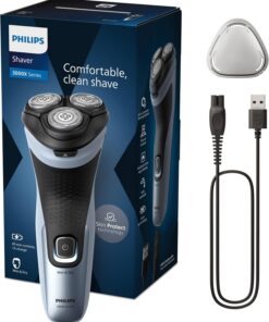 Philips Serie X3000 Afeitadora Eléctrica Hombre, Máquina de Afeitar Barba con Cortapatillas, 27 cuchillas, Cuida la piel, 45min de uso, En Seco y Húmedo, Recargable, X3053/00, Azul