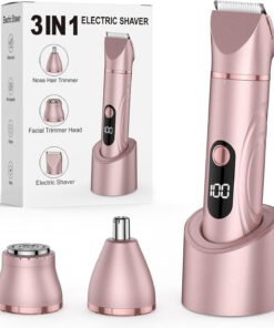 Afeitadoras para mujer 3 en 1, recortadora de bikini y afeitadora sin dolor con depilación facial y recortadora de vello de nariz para cara, piernas, axilas, vello púbico (oro rosa)