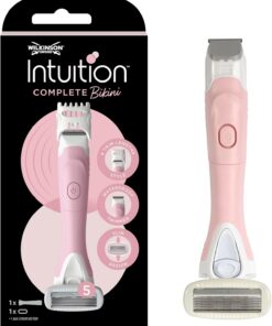 Wilkinson Sword Recortadora y Maquinilla de Afeitar Todo en Uno Con Cabezal de 5 Hojas Cubiertas de Gel Skin Protection, Color Rosa Claro, 1 Unidad