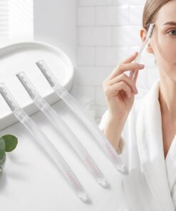 Paquete de 3 maquinillas de afeitar profesionales de mango largo de 3,5 cm, removedor de vello facial de acero inoxidable con protector de seguridad, agarre esmerilado, herramienta de dermaplaning
