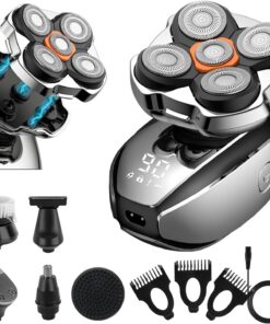 Afeitadora eléctrica de cinco cabezales para hombre con cabezales magnéticos, afeitadora de cabeza impermeable IPX7 mejorada 2024, pantalla LED, maquinilla de afeitar eléctrica recargable USB-C,