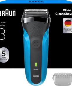 Braun Series 3 Afeitadora Eléctrica Hombre, 310S, Azul | Máquina de Afeitar Barba Resistente al Agua, Recargable, 30 Min de Uso, Carga Rápida, 2 Láminas, Afeitado Fácil y Limpio