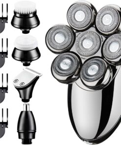 Afeitadoras de cabeza para hombres calvos, afeitadora eléctrica 5 en 1, afeitadora giratoria 7D, afeitadora húmeda/seca, pantalla LED, juego de aseo recargable, adecuado para afeitadoras de