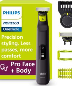 Philips Norelco OneBlade Pro 360 - Afeitadora eléctrica, recortadora de barba y peluquero corporal, con tecnología de cuchilla 360, peine de precisión de 14 longitudes, kit de cuerpo, bolsa suave