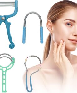 Removedor de vello de primavera, paquete de 4 depiladoras de resorte de acero inoxidable, removedor de vello facial para mujer, cara, barbilla, labio superior, bigote de mujer (azul)