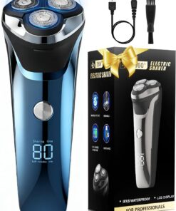 Maquinilla de afeitar eléctrica profesional para hombres, afeitadoras rotativas eléctricas profesionales en seco y húmedo para hombres, recargable por USB, IPX7, impermeable, con recortadora
