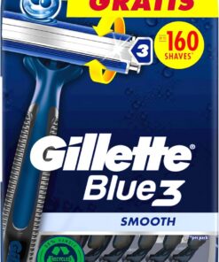 Gillette Blue3 Smooth Maquinillas de Afeitar Desechables Hombre, Pack de 16 | Cuchillas de Afeitar de Tres Hojas Sensibles con La Piel, con Cabezal Pivotante 40° Y Banda Lubricante