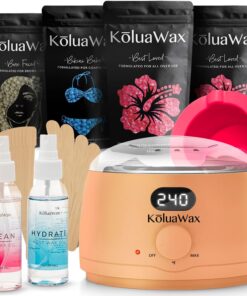 KoluaWax Kit de depilación prémium para mujer, calentador de cera dura termofusible para depilación, cejas, bikini, piernas, cara, cera brasileña, máquina, paquete de 4 cuentas, accesorios, pelusa de