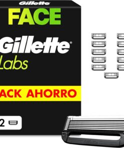 GilletteLabs Cuchillas de Afeitar Hombre, Pack de 12 | Recambios para Maquinillas de Afeitar con 5 Hojas Y Banda Lubricante, Compatible con Todas Las Maquinillas Gillette Labs