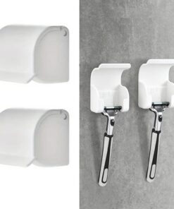 Paquete de 2 estantes de almacenamiento para afeitadora, montaje en pared, color blanco | Estante de almacenamiento de maquinilla de afeitar blanco, montaje en pared, se adapta a afeitadoras estándar