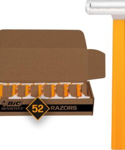 BIC Maquinillas de afeitar desechables sensibles para hombres, maquinillas de afeitar de 1 hoja de larga duración para pieles sensibles, 52 unidades, color naranja
