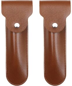 Hemobllo Estuche para Maquinilla de Afeitar de Doble Filo de Pu Marrón Grande, Funda Protectora Compacta para Afeitado Manual, Bolsa de Almacenamiento 4 Unidades para Viaje y Cuidado