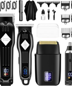 Juego profesional de cortadora de pelo y recortadora para hombres, recortadora de barba, afeitadora de papel de aluminio y kit de recortadora de nariz, cortadora inalámbrica para hombre y kit de aseo