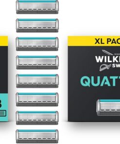 Wilkinson Sword Quattro Titanium Sensitive - 8 Recambios de Cuchillas de Afeitar de 4 Hojas de Titanio con Banda Lubricante de Aloe Vera (Paquete de 2)