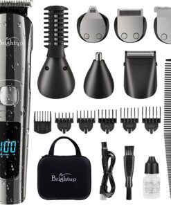 Brightup Recortadora de barba para hombres con estuche de viaje, maquinilla de afeitar eléctrica y afeitadora, juego de recortadoras de pelo inalámbricas, IPX7, impermeable, kit de aseo para hombre