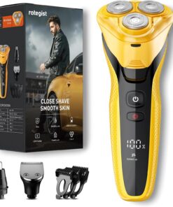 rategist Maquinilla de afeitar eléctrica recargable para hombres: afeitadora 3 en 1 para barba/nariz/patillas - Kit de viaje impermeable IPX7 - Cuchillas de velocidad turbo y precisión, color amarillo